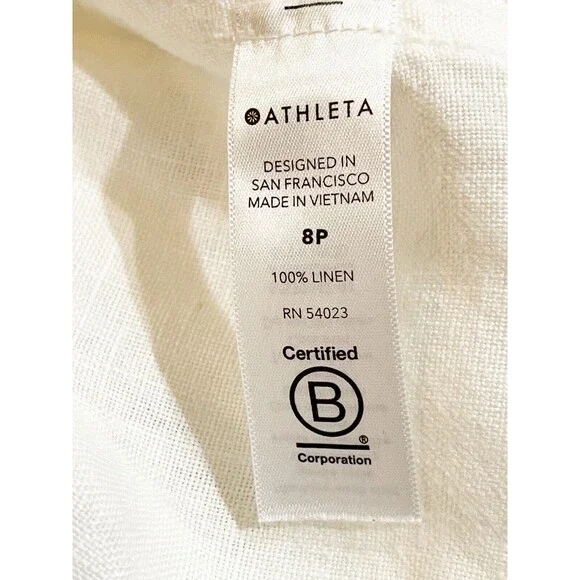 Athleta Cabo Linen Joggers Pants Womens Size 8 Petite White Zip Pockets Pull On - Picture 14 of 15